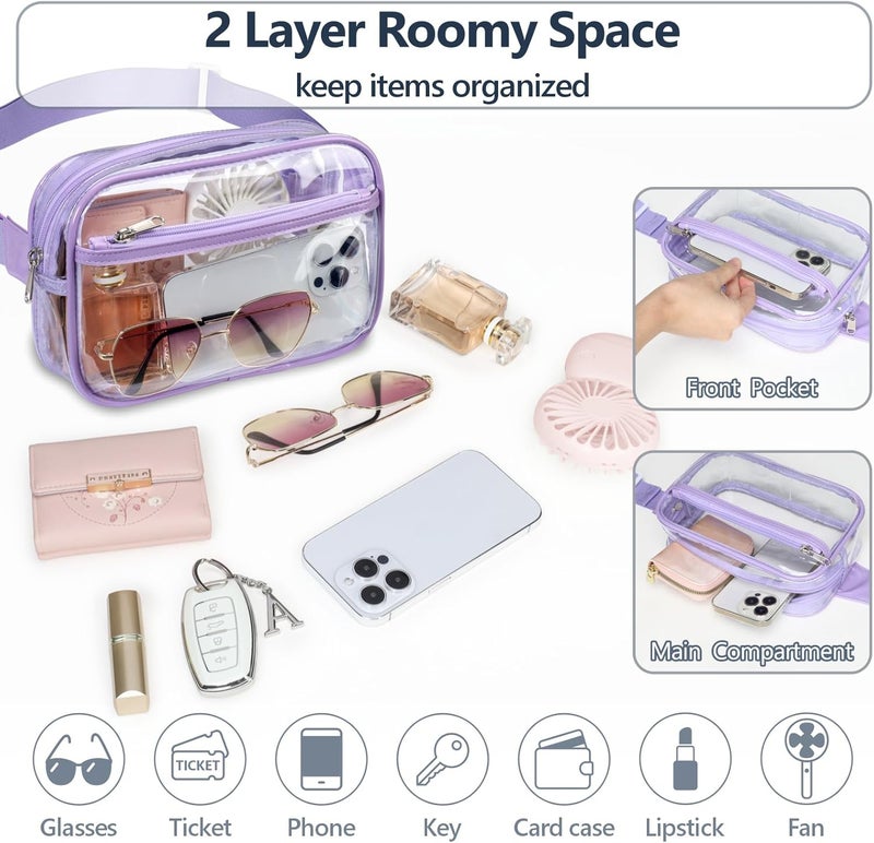 Packism Clear Fanny Pack Stadium Approved - Plus Size Clear Belt Bag for Women Men Plus Size Transparent Waist Bag with Adjustable Strap for Concerts, Sporting Events - Lilac Purple - Image 4